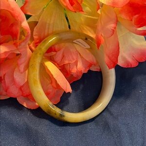 Elegant Brown and Cream Genuine Jade Bangle Bracelet